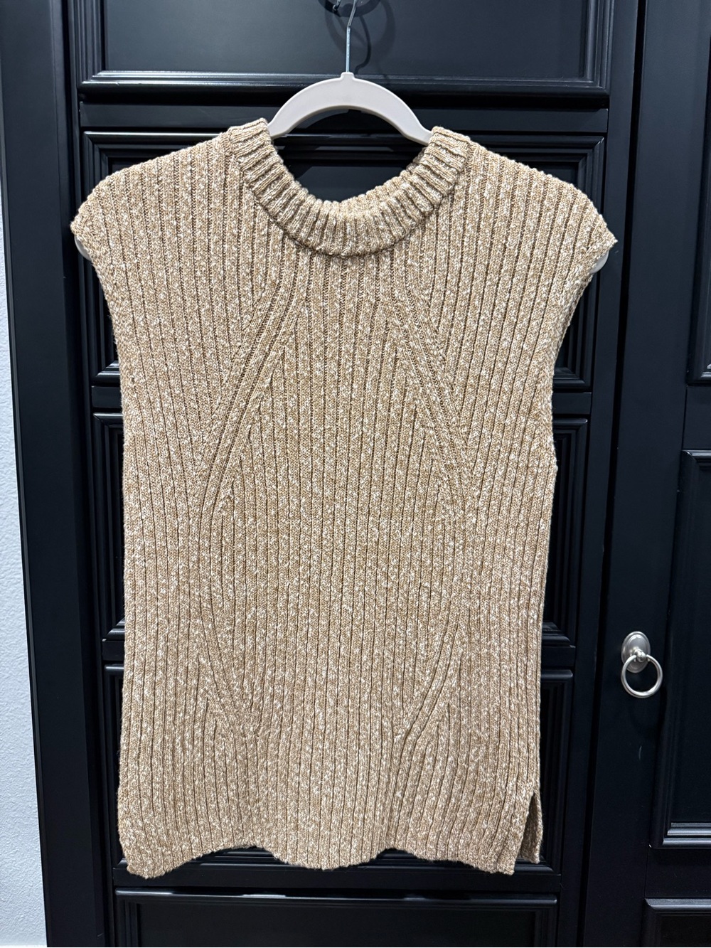 LOFT Beige Ribbed Sleeveless Crewneck Sweater Vest